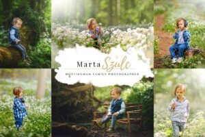 A collage of a child's journey through a wild garlic forest in Nottingham, captured by Marta Szulc, Nottingham Family Photographer.