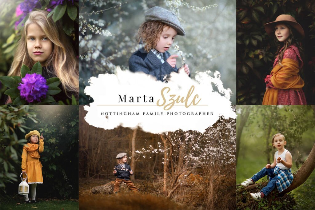 Collage of kids during a photoshoot for kids by Nottingham family photographer Marta Szulc.
