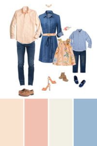 Pastel and denim family photo shoot outfit ideas, perfect for spring and summer sessions.