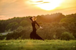 Elegant professional woman portrait at sunset in Nottingham.