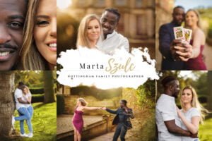 Collage of romantic engagement photoshoots showcasing couples in different natural settings and poses.