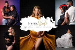 Baby Bump Photoshoot collage by Marta Szulc, Nottingham maternity photographer, featuring studio and outdoor maternity portraits.