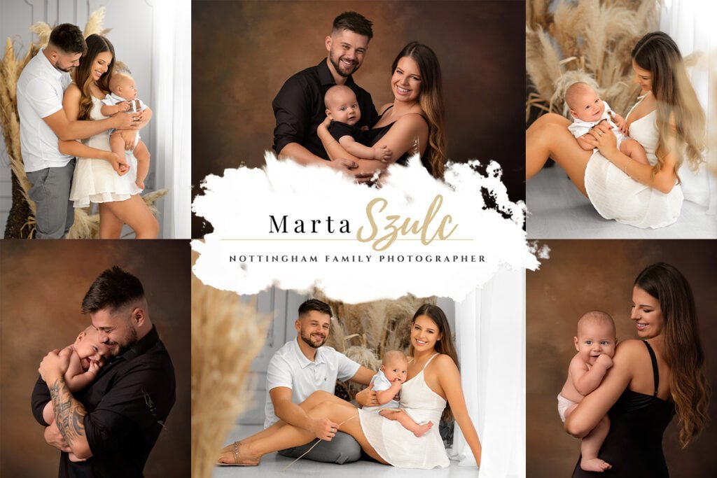 Collage of family photography sessions by a professional family photographer in Nottingham.