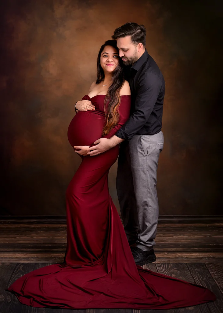 strapless open back dress Kate Long Sleeve Satin Custom Maternity Photoshoot Gowns, M / 22#-Claret