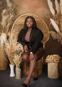 female fine art portrait photography boho with pampas grass in studio