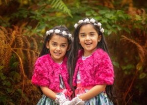 portrait of a twin sisters from a family photoshoot in Sherwood Pines in Nottingham