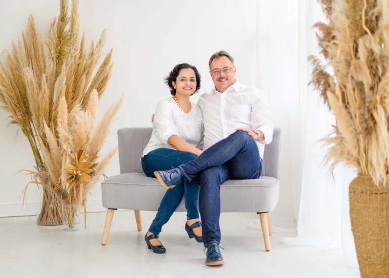 beautiful couple photography wearing white in studio