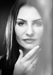 black and white photo of woman