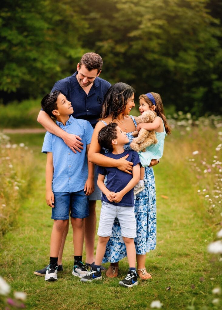 Parents and children enjoying a spring family photoshoot in Nottingham