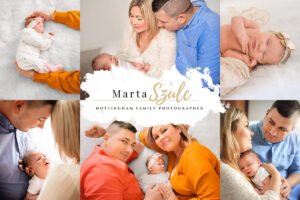 A collage of intimate family moments with a newborn, featuring loving glances, gentle touches, and the tender bond that unites them, in a lifestyle newborn photography session.