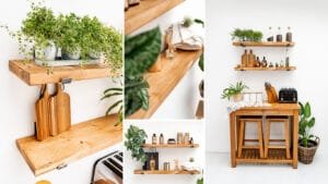 Stylish kitchen shelves with greenery and wooden decor, captured by Nottingham product photography studio for small business branding.